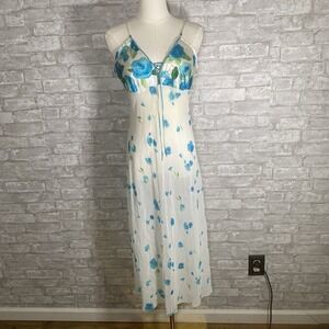 Vintage California Dynasty Blue White Floral Midi Nightgown  Size Small